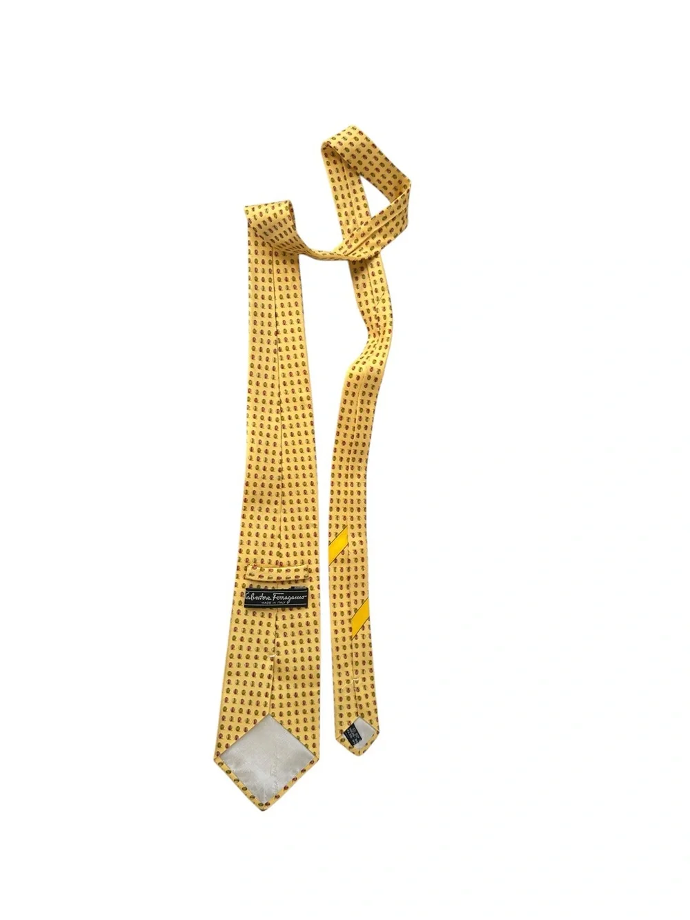Salvatore Ferragamo Yellow Silk Tie with Red and Brown Dot Motif